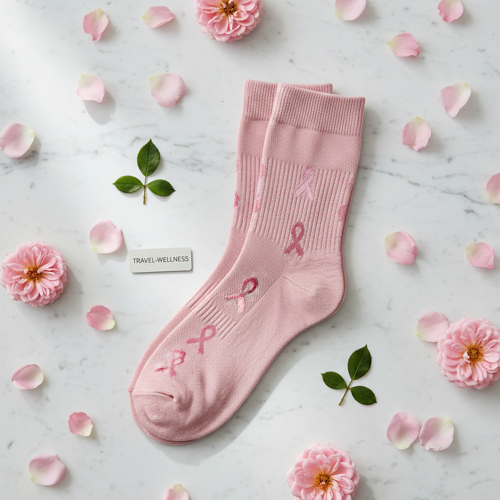 Pink Ribbon Compression Travel Socks - Breast Cancer Awareness