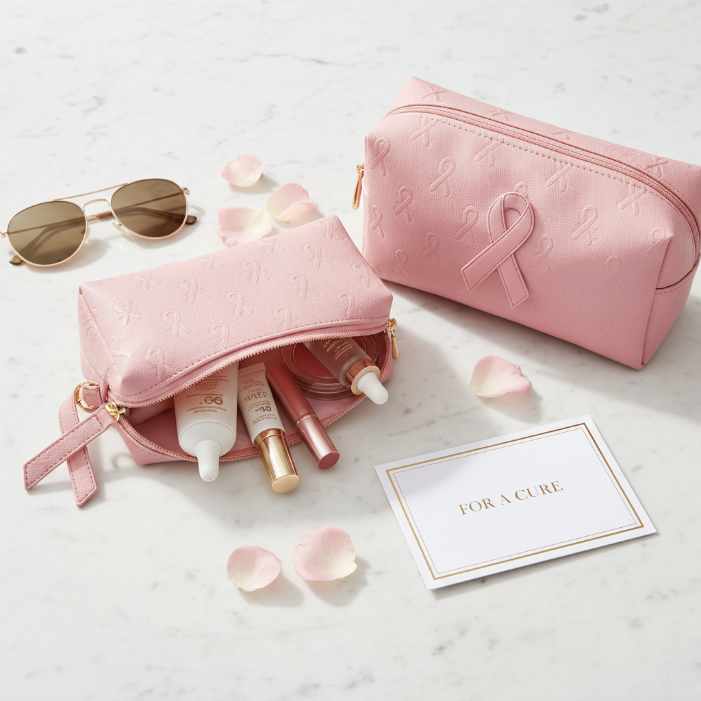 Pink Ribbon Travel Cosmetics Bag & Pouch - Breast Cancer Awareness
